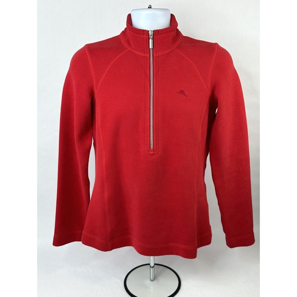 Tommy Bahama Sweater Mens Small Red 1/2 Zip  Long Sleeve Stretch Pullover